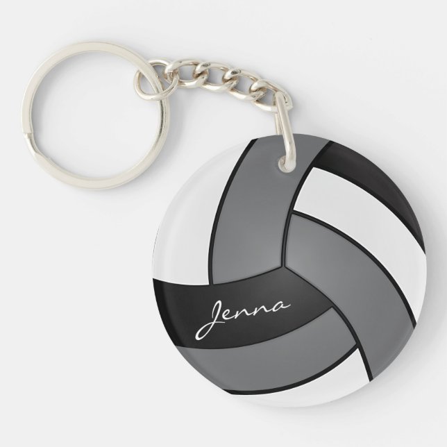Grey, White and Black Volleyball Design Key Ring (Front)