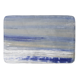 Grey, white and blue lines bath mat