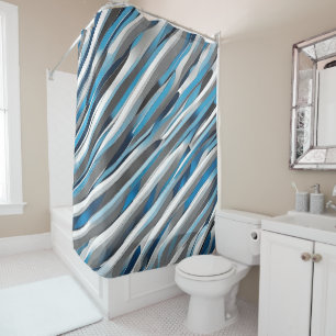 Grey, white and blue lines pattern shower curtain
