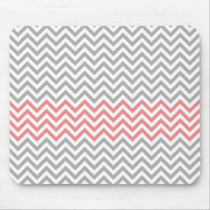 Grey, White and Coral Chevron Mouse Mat