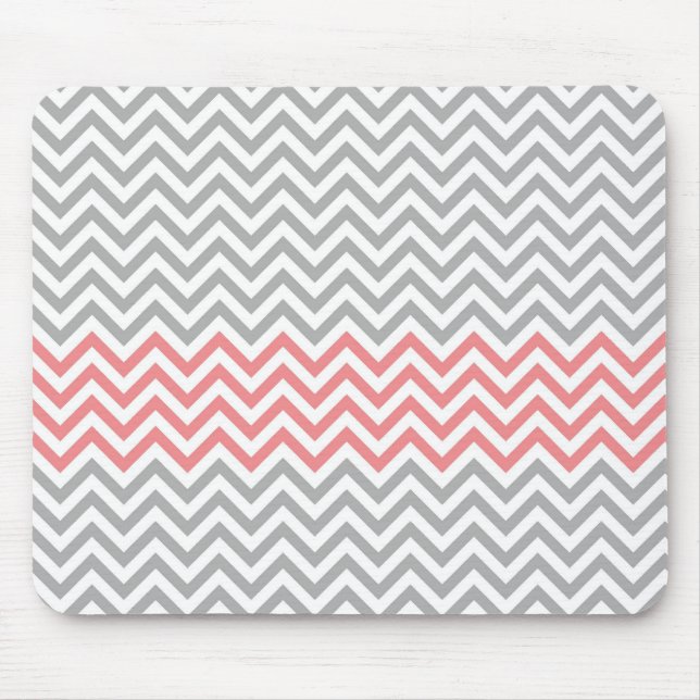 Grey, White and Coral Chevron Mouse Mat (Front)