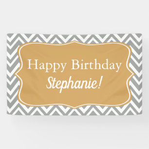 Grey, White and  Gold Chevron Birthday Banner