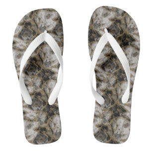 Grey, White and Gold Marble Abstract Flip Flops