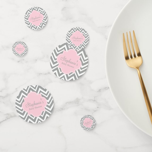 Grey, White and Pastel Pink Chevron Baby Shower Confetti (Group)