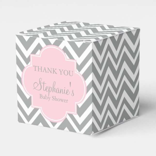 Grey, White and Pastel Pink Chevron Baby Shower Favour Box (Front Side)