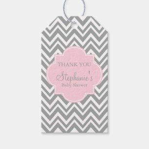 Grey, White and Pastel Pink Chevron Baby Shower Gift Tags