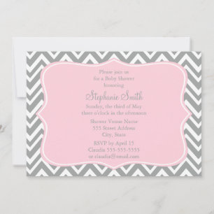 Grey, White and Pastel Pink Chevron Baby Shower Invitation