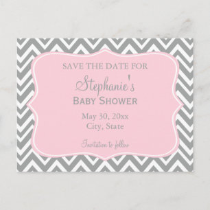 Grey, White and Pastel Pink Chevron Baby Shower Postcard