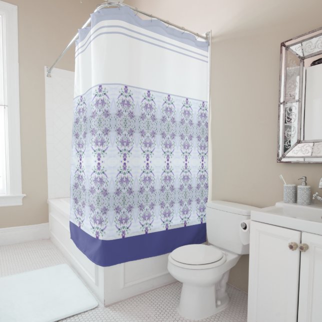 Grey White And Periwinkle Shower Curtain (In Situ)