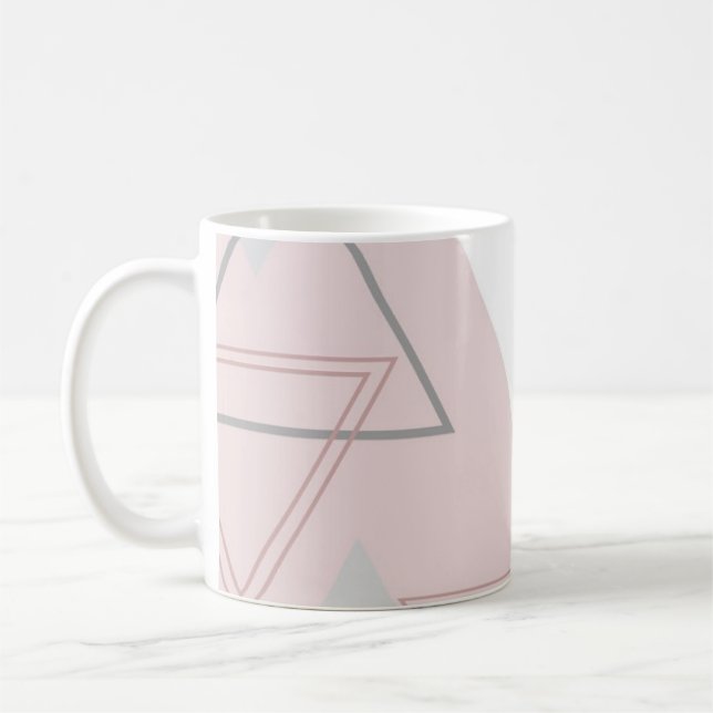 Grey, white and pink triangles coffee mug (Left)