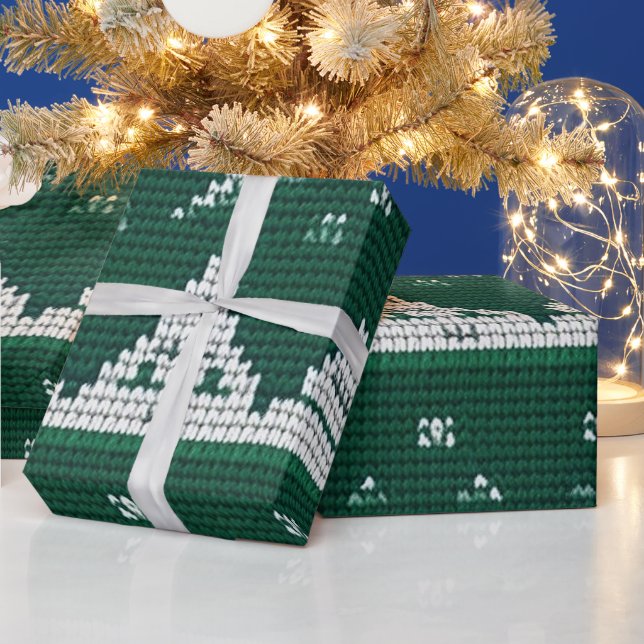 Grey, White And Red Ugly Christmas Sweater Design Wrapping Paper (Holidays)