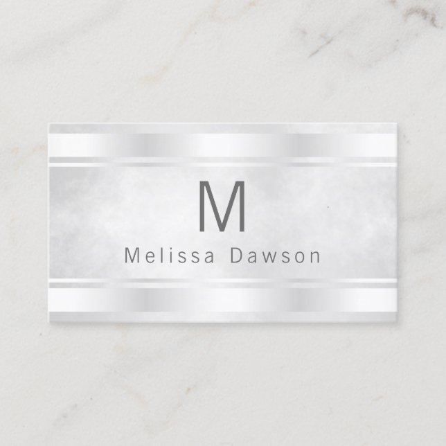 Grey White and Silver Bar Borders Professional Business Card (Front)