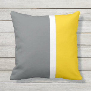 Grey White and Yellow Vertical Stripe Throw Pillow