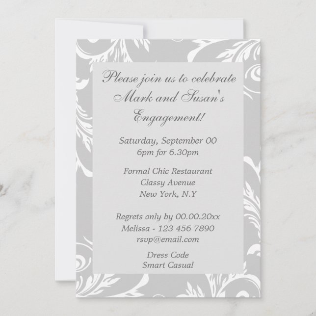Grey white anniversary engagement PERSONALIZE Invitation (Front)
