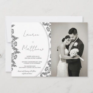 Grey White Art Wedding Invitations with photo