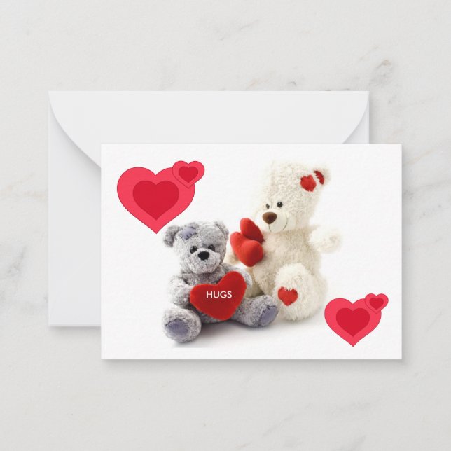 Grey & White Bear & Hearts Valentines Kids Cards (Front)