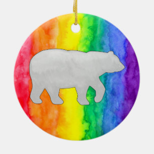 Grey White Bear on Rainbow Wash Circle Ornament