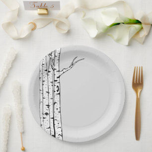 Grey White Birch Trees Paper Plate