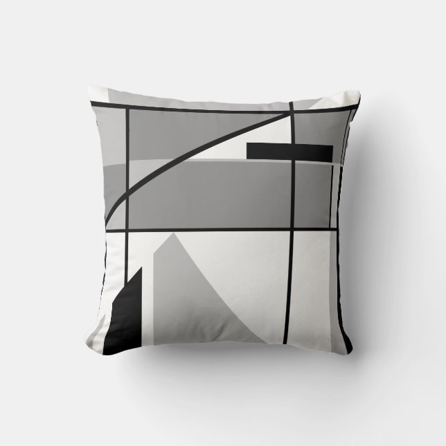 Grey White Black Abstract Triangles Lines MCM Look Cushion (Front)