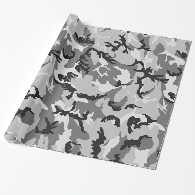 Grey White Black Camouflage Wrapping Paper (Unrolled)