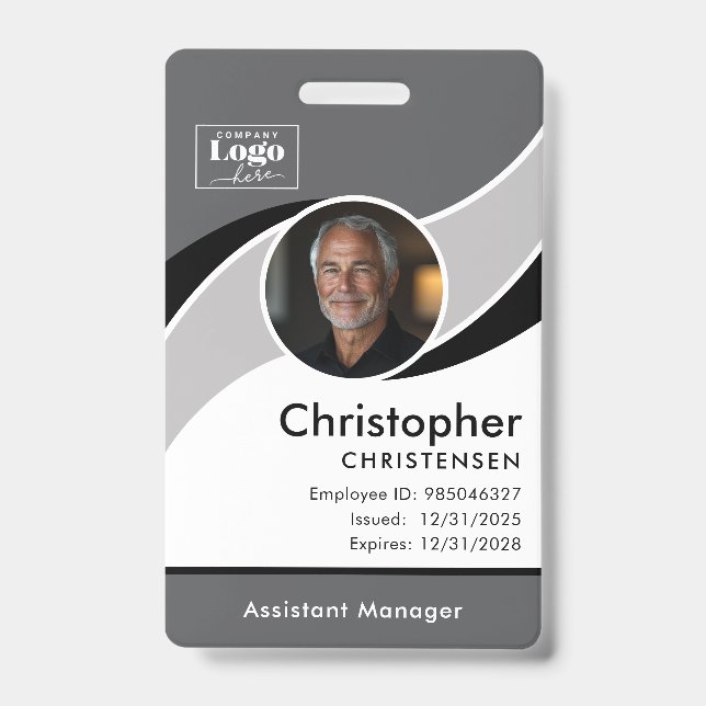 Grey White Black Corporate Employee ID Badge (Front)