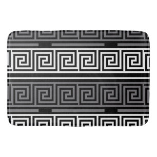 Grey White Black Greek Key Fret Pattern Design Bath Mat