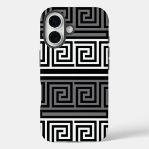 Grey White Black Greek Key Fret Pattern Design  iPhone 16 Case