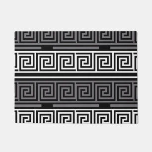 Grey White Black Greek Key Fret Pattern Design Doormat