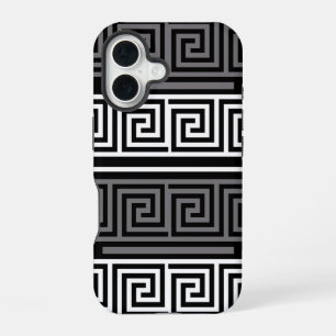 Grey White Black Greek Key Fret Pattern Design iPhone 16 Case