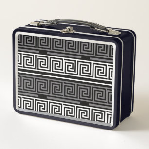 Grey White Black Greek Key Fret Pattern Design Metal Lunch Box