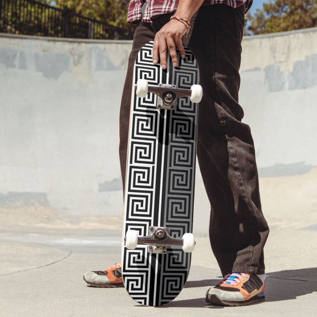 Grey White Black Greek Key Fret Pattern Design  Skateboard (Creator Uploaded)