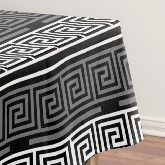 Grey White Black Greek Key Fret Pattern Design  Tablecloth (Creator Uploaded)