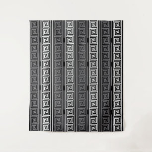Grey White Black Greek Key Fret Pattern Design Tapestry