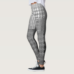 Grey White Black Houndstooth Check Ombre Leggings