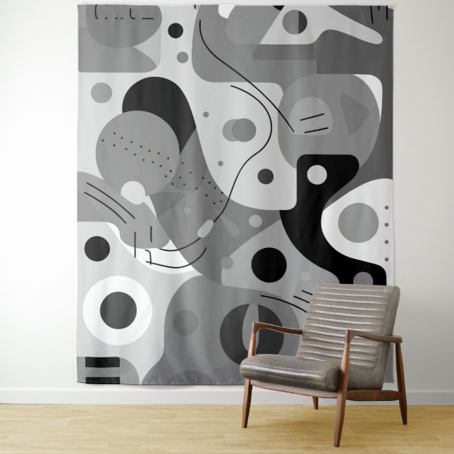 Grey white black, whimsical shapes modern design tapestry (In Situ)