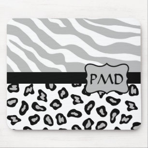 Grey, White & Black Zebra & Cheetah Skin Custom Mouse Mat