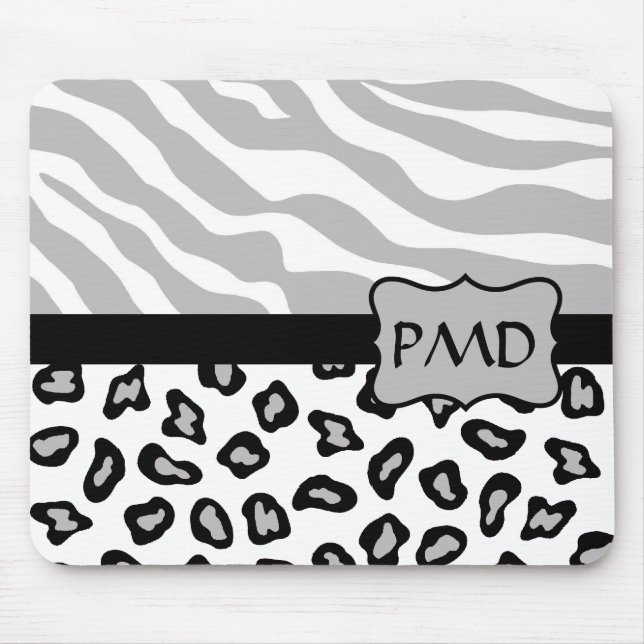 Grey, White & Black Zebra & Cheetah Skin Custom Mouse Mat (Front)