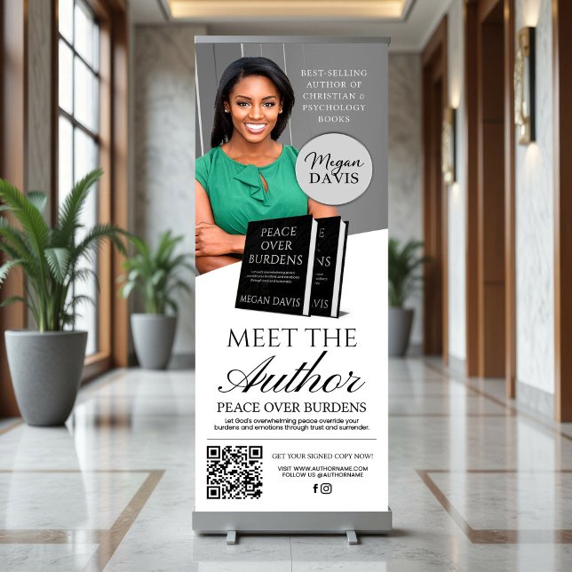Grey & White Book Launch Meet The Author Event  Retractable Banner (Creator Uploaded)