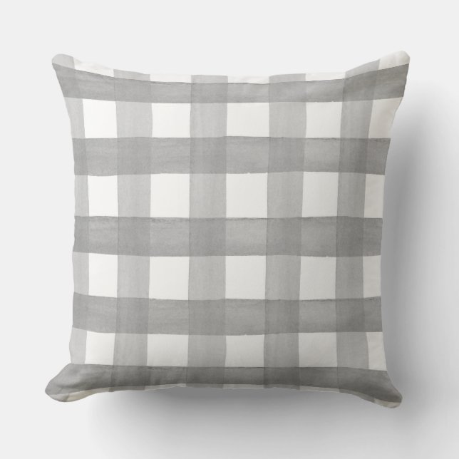 Grey White Buffalo Check Plaid Cushion (Front)