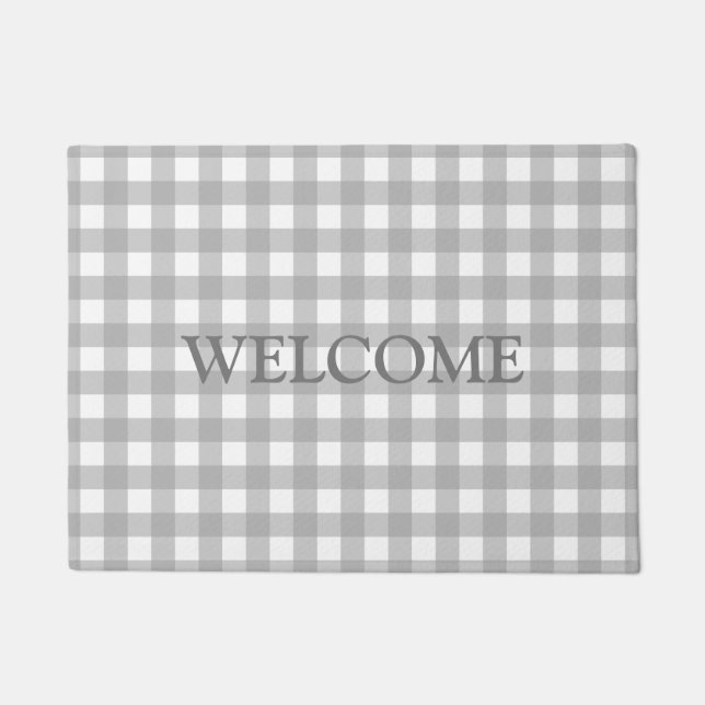 Grey White Buffalo Lumberjack Plaids Welcome   Doormat (Front)