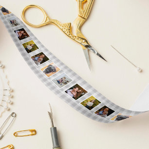 Grey & White Buffalo Plaid Photo Satin Ribbon