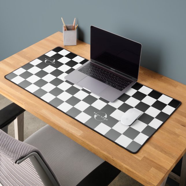 Grey & white Business logo Company brand Checkers Desk Mat (Office 2)