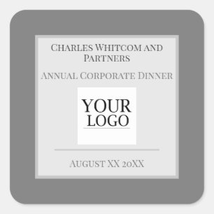 Grey & White Business or Company Event with Logo Square Sticker