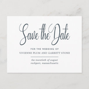 Grey & White Calligraphy Wedding Save the Date Invitation Postcard