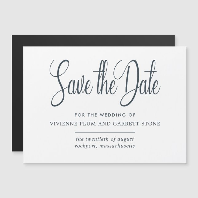 Grey & White Calligraphy Wedding Save the Date Magnetic Invitation (Front/Back)