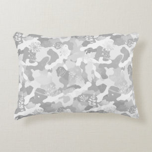 Grey White Camouflage Pattern Decorative Cushion