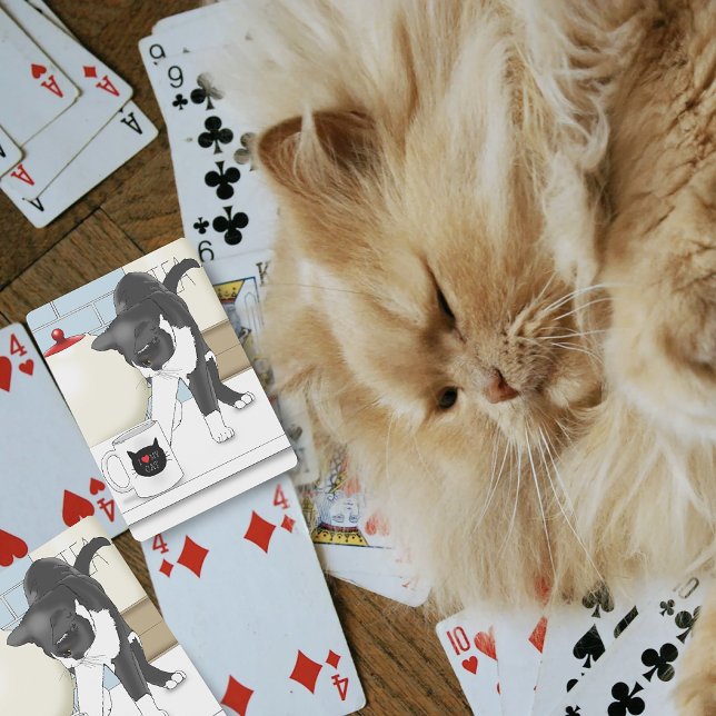 Grey White Cat Funny Tea Mug Kitchen Playing Cards (Creator Uploaded)