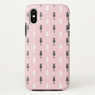 Grey & White Cat Silhouette Pattern Pink iPhone XS Case