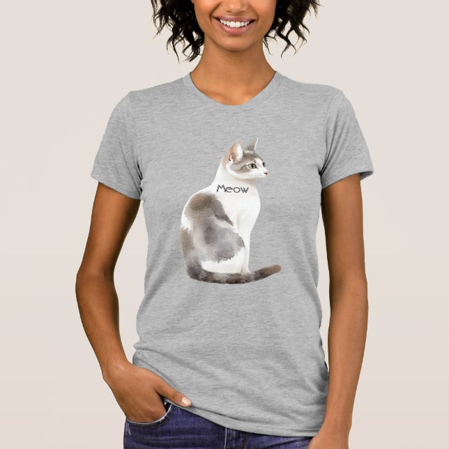 Grey White Cat T-Shirt (Front)