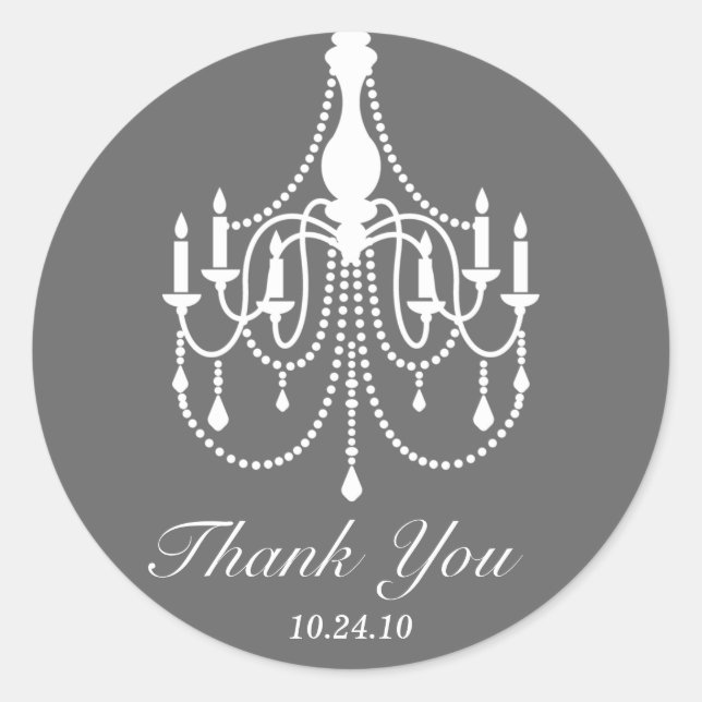 Grey White Chandelier Thank You Classic Round Sticker (Front)